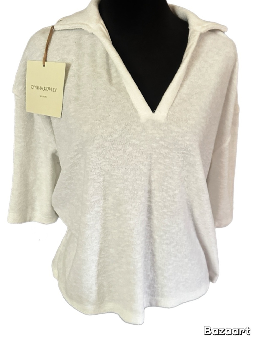 Cynthia Rowley Cream V-Neck Polo TerryClothTop size xL - Picture 1 of 13